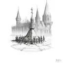 knight on crusade with cathedral  tattoo design idea