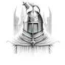 knight on crusade with cathedral  tattoo design idea