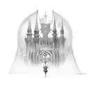 knight on crusade with cathedral  tattoo design idea