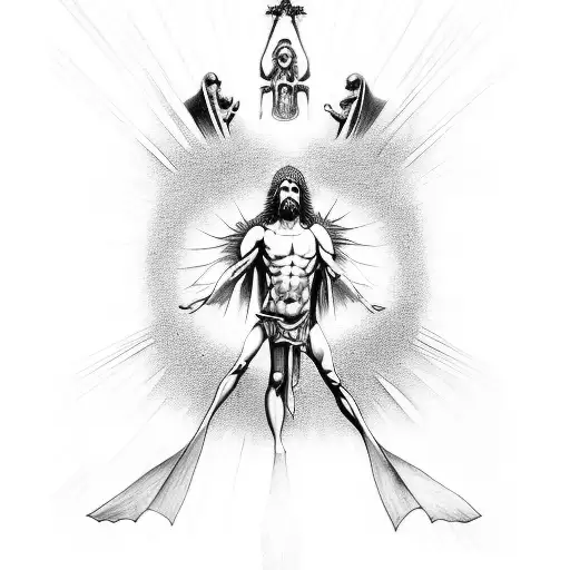 A tattoo of the resurrection scene, but with a surreal and dream-like interpretation tattoo design idea