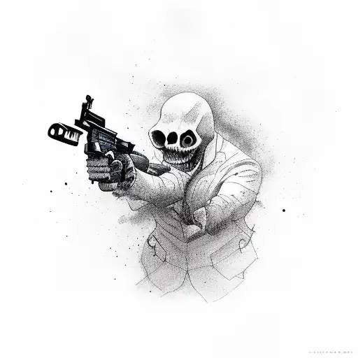 scary movie with guns tattoo design idea