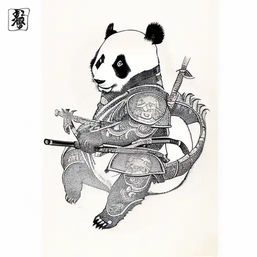 panda wearing samurai armour holding dragon katana tattoo design idea