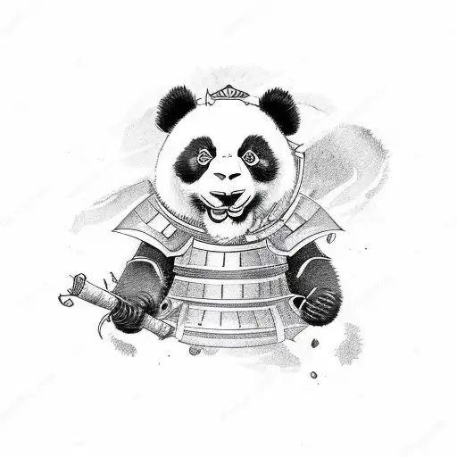 panda wearing samurai armour holding dragon katana tattoo design idea
