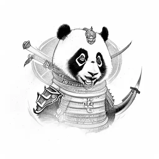 panda wearing samurai armour holding dragon katana tattoo design idea
