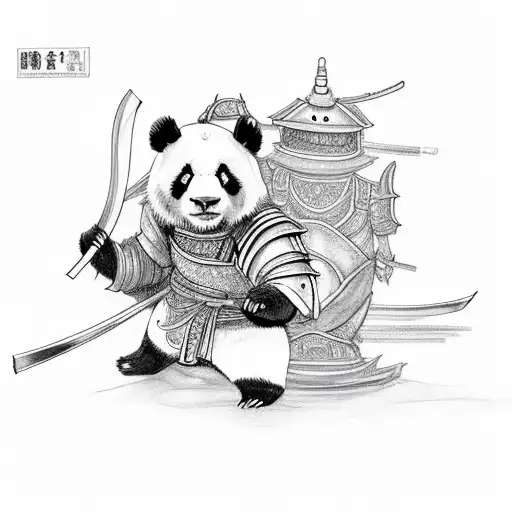panda wearing samurai armour holding dragon katana tattoo design idea