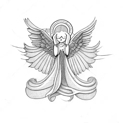 Angel reaching out to irish harp tattoo design idea