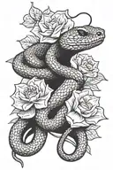 Rattlesnake and flower intertwined tattoo design idea