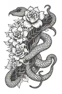 Rattlesnake and flower intertwined tattoo design idea
