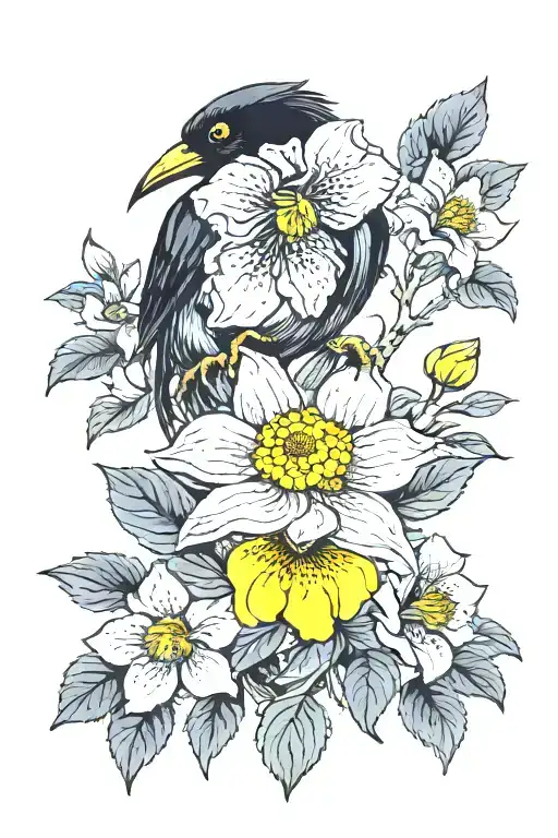 hellebores, spider, and crow tattoo design idea