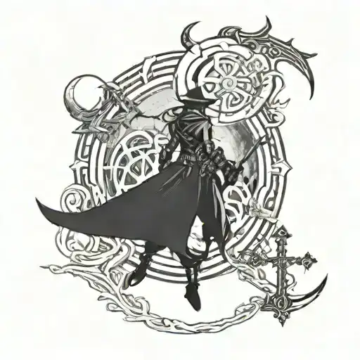 game Bloodborne Moon Rune Surrounded tattoo design idea