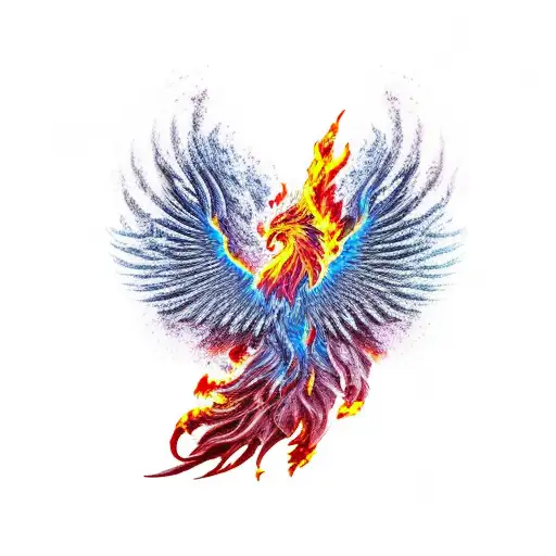 burning phoenix on top of a mountain, placed on the triceps tattoo design idea
