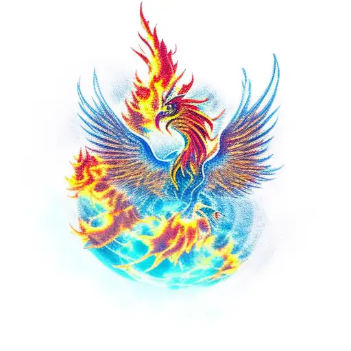 burning phoenix on top of a mountain, placed on the triceps tattoo design idea