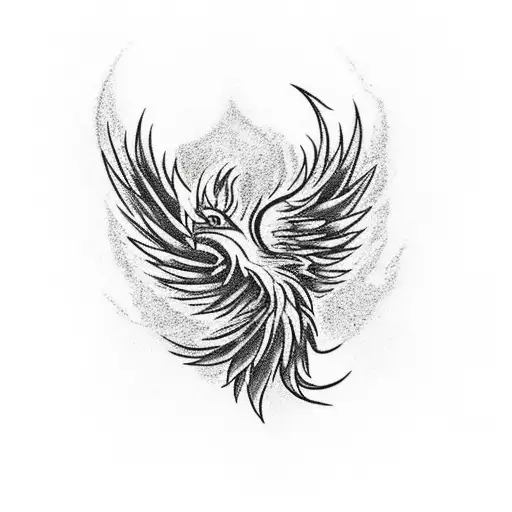burning phoenix on top of a mountain, placed on the triceps tattoo design idea