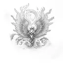 burning phoenix on top of a mountain, placed on the triceps tattoo design idea
