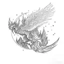 burning phoenix on top of a mountain, placed on the triceps tattoo design idea