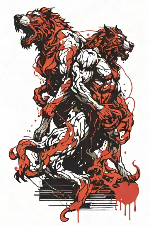 hercules and cerberus statue standing tattoo design idea