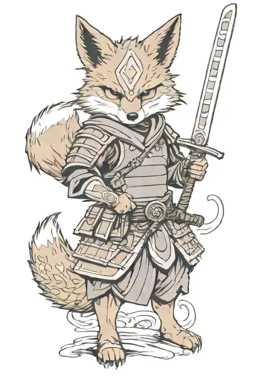 a fox wearing samurai armour with katana tattoo design idea