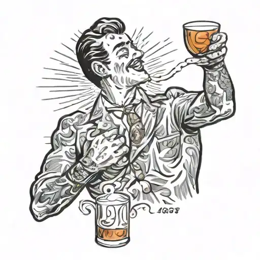 1960s man bathing in a Negroni cocktail  tattoo design idea