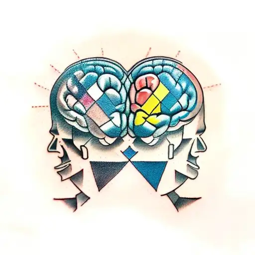 two hemispheres of the brain one creative the other geometric tattoo design idea