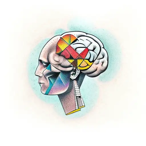 two hemispheres of the brain one creative the other geometric tattoo design idea