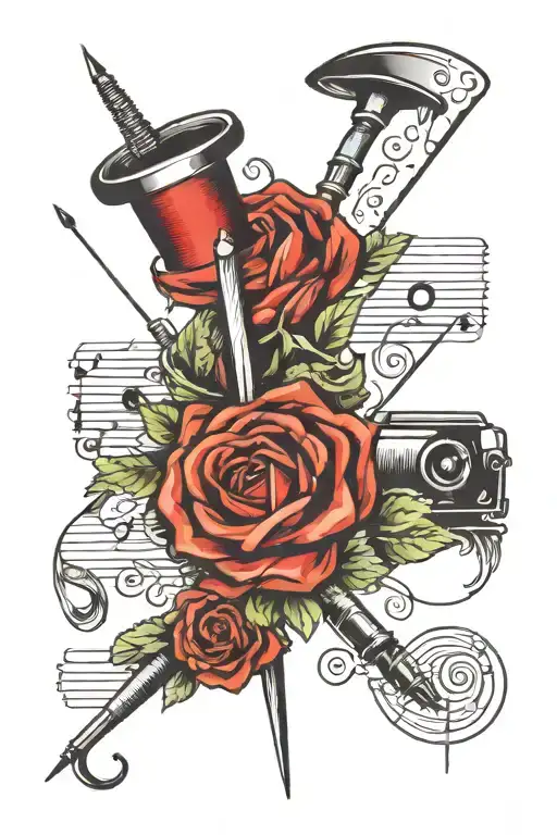 sewing needle with music and number 8 10 2002 tattoo design idea
