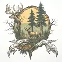 Forest and hunting scene tattoo design idea