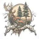 Forest and hunting scene tattoo design idea
