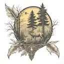 Forest and hunting scene tattoo design idea