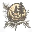 Forest and hunting scene tattoo design idea