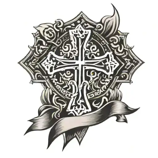 cross and banner tattoo design idea