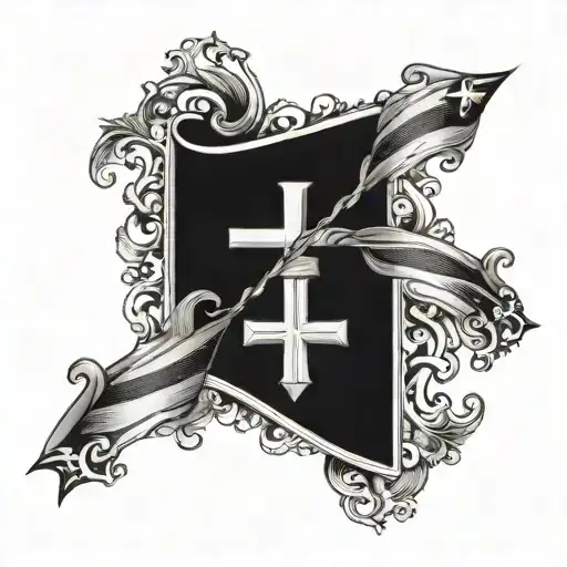 cross and small banner tattoo design idea