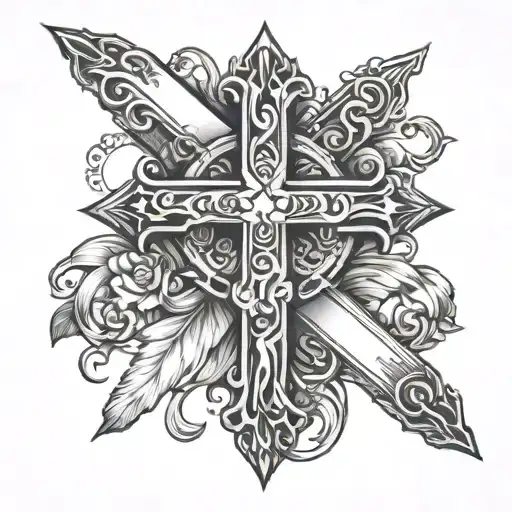 cross and banner tattoo design idea