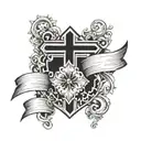 cross and small banner tattoo design idea