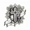 cross and small banner tattoo design idea