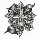 cross and banner tattoo design idea