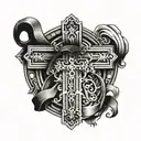 cross and small banner tattoo design idea