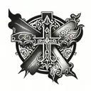 cross and small banner tattoo design idea