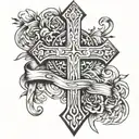 cross and banner tattoo design idea