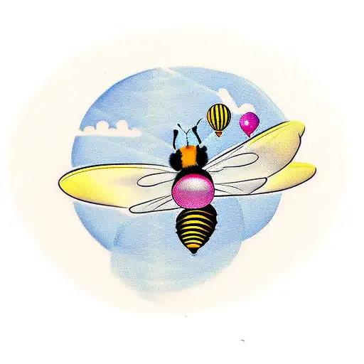 a chubby bumblebee flies in a balloon. tattoo design idea