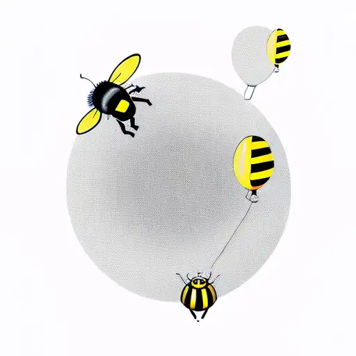 a chubby bumblebee flies with a balloon. tattoo design idea