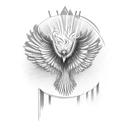 A majestic phoenix rising from a stack of magical books tattoo design idea