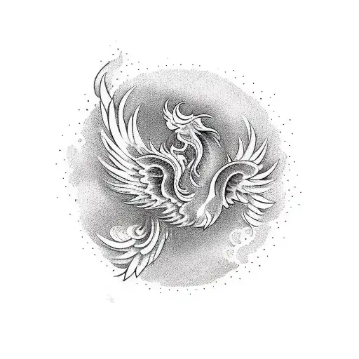 A majestic phoenix rising from a stack of magical books tattoo design idea