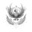 A majestic phoenix rising from a stack of magical books tattoo design idea
