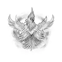 A majestic phoenix rising from a stack of magical books tattoo design idea