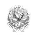 A majestic phoenix rising from a stack of magical books tattoo design idea