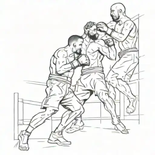 A dynamic composition of two fighters in a cage match, with a background of financial charts and graphs, blending the client's interests in mixed martial arts and sales tattoo design idea