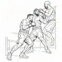 A dynamic composition of two fighters in a cage match, with a background of financial charts and graphs, blending the client's interests in mixed martial arts and sales tattoo design idea
