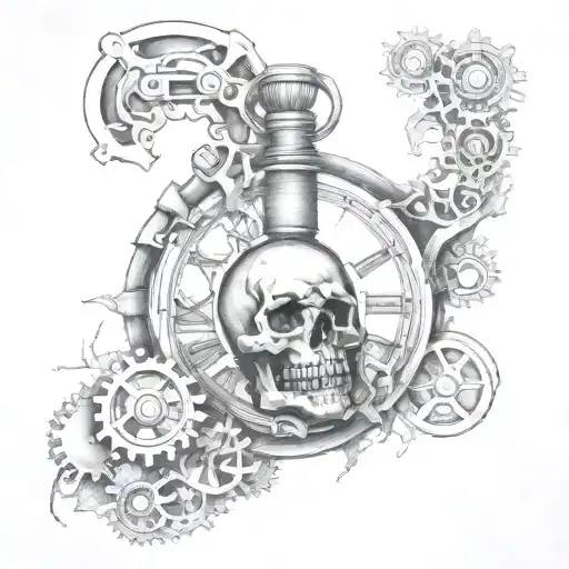 lung cancer with watch surrounded by gears tattoo design idea