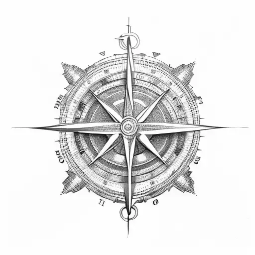 a clock with an inside of compass attached to an anchor  tattoo design idea