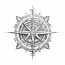 a clock with an inside of compass attached to an anchor  tattoo design idea